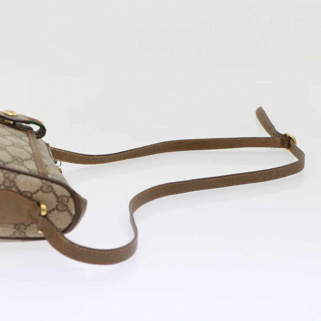 GUCCI GG Canvas Web Sherry Line Shoulder Bag PVC Leather Beige Green bs6920