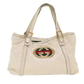 GUCCI Web Sherry Line Shoulder Bag Coated Canvas White Red 162094 bs6990
