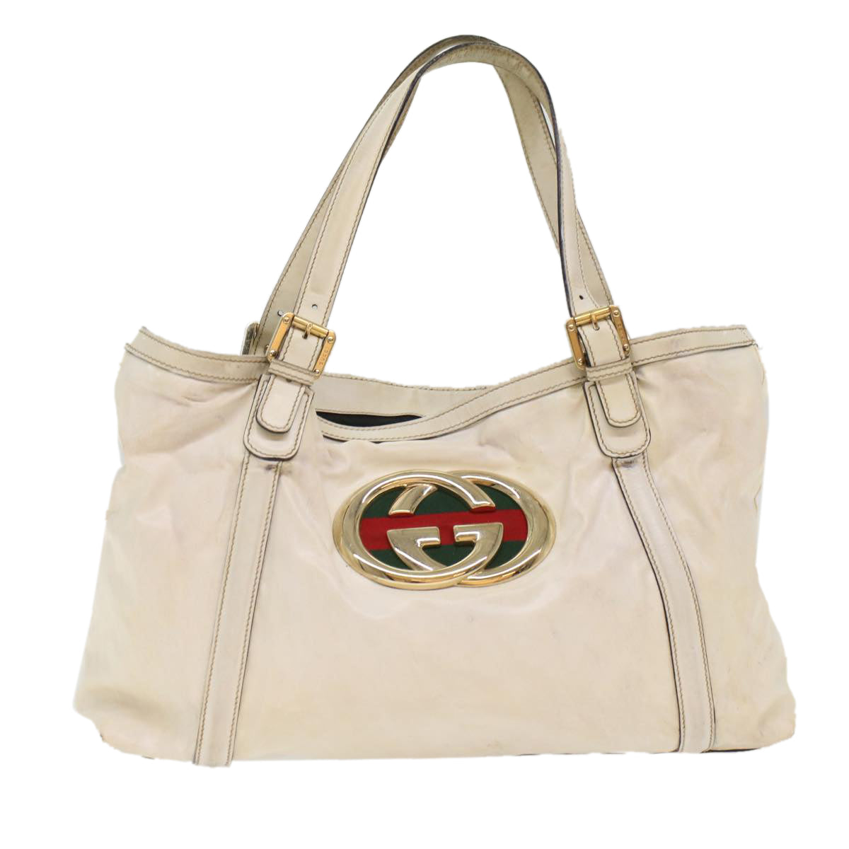 GUCCI Web Sherry Line Shoulder Bag Coated Canvas White Red 162094 bs6990