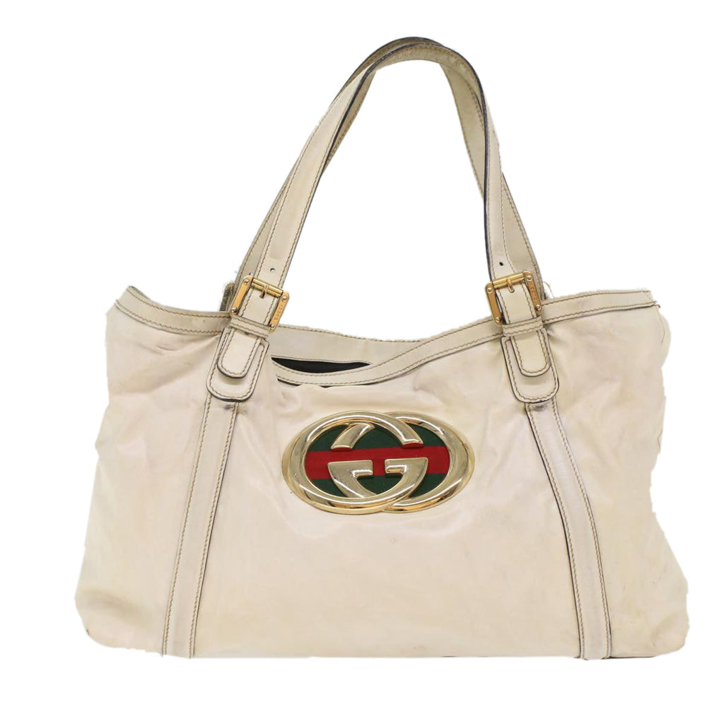 GUCCI Web Sherry Line Shoulder Bag Coated Canvas White Red 162094 bs6990