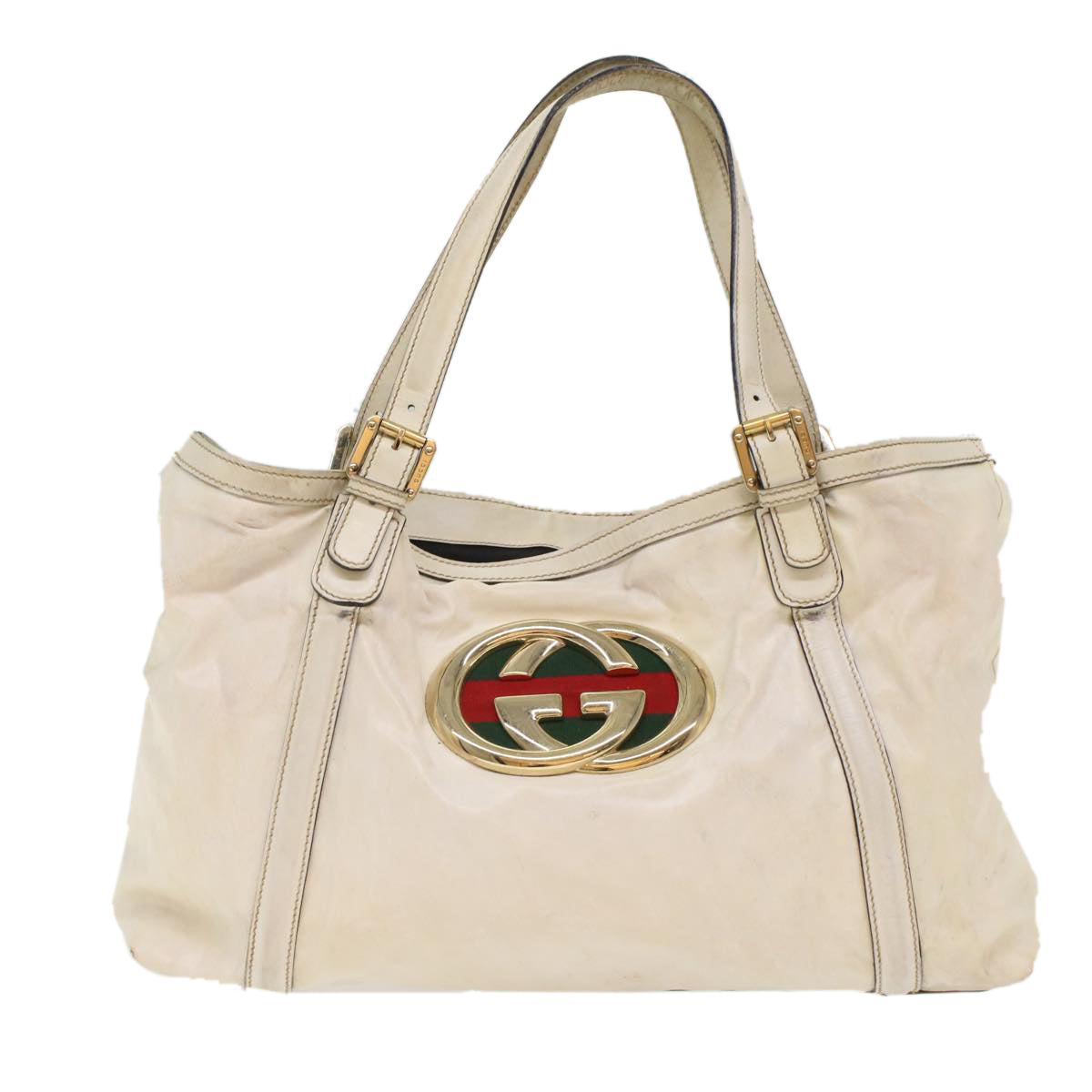 GUCCI Web Sherry Line Shoulder Bag Coated Canvas White Red 162094 bs6990