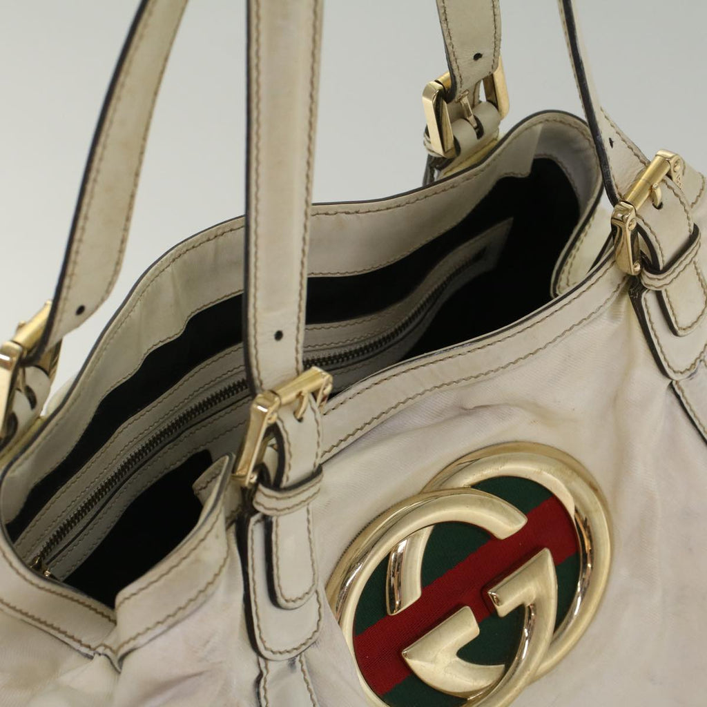 GUCCI Web Sherry Line Shoulder Bag Coated Canvas White Red 162094 bs6990