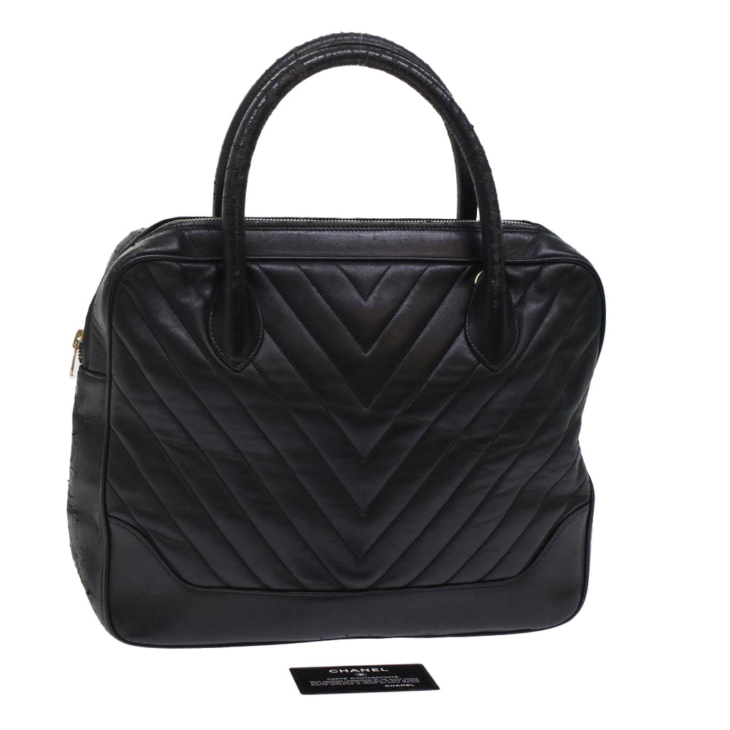 CHANEL V Stitch Hand Bag Leather Black CC bs7027