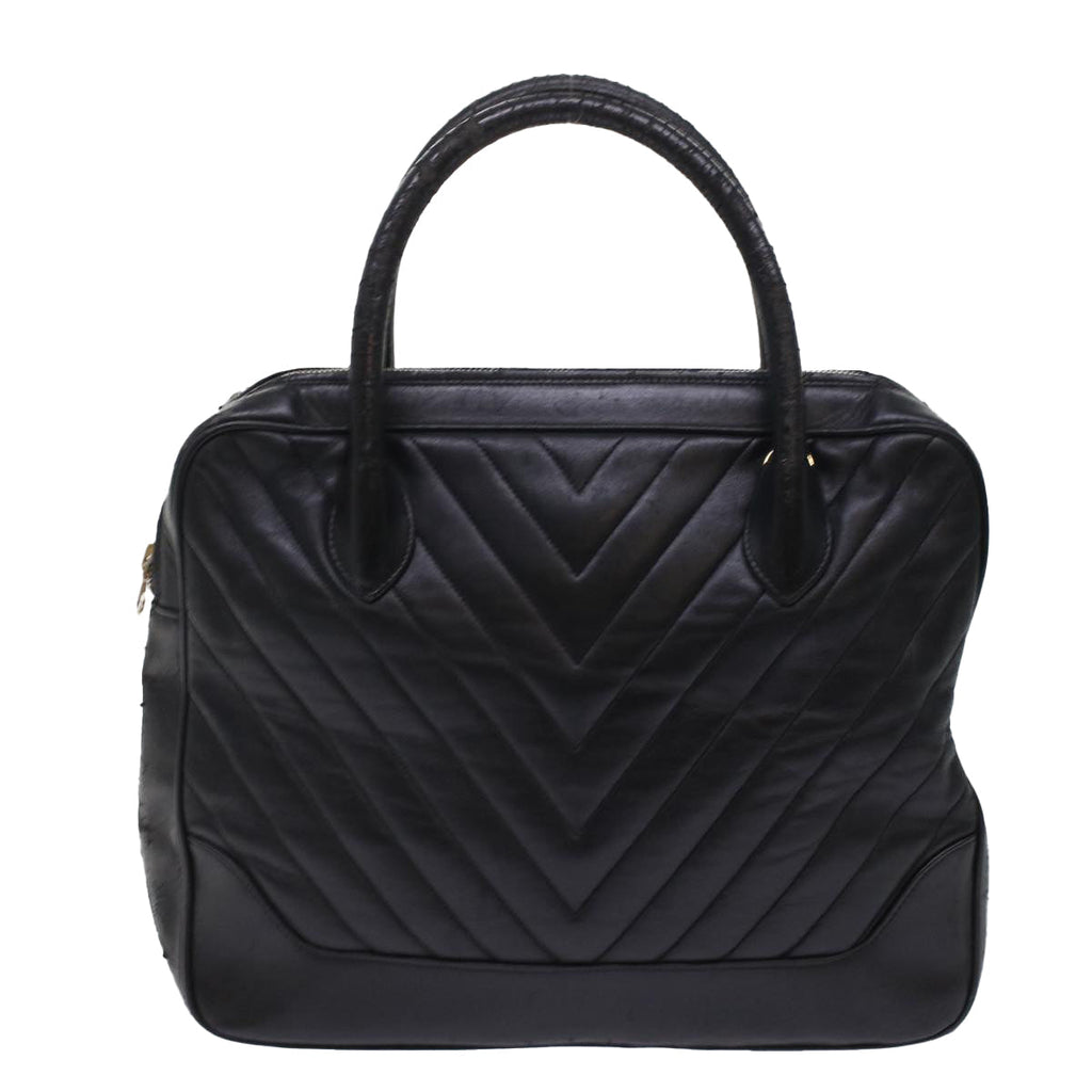 CHANEL V Stitch Hand Bag Leather Black CC bs7027