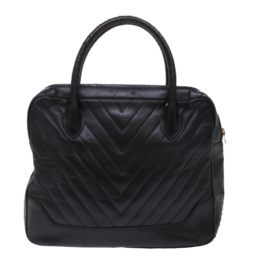 CHANEL V Stitch Hand Bag Leather Black CC bs7027