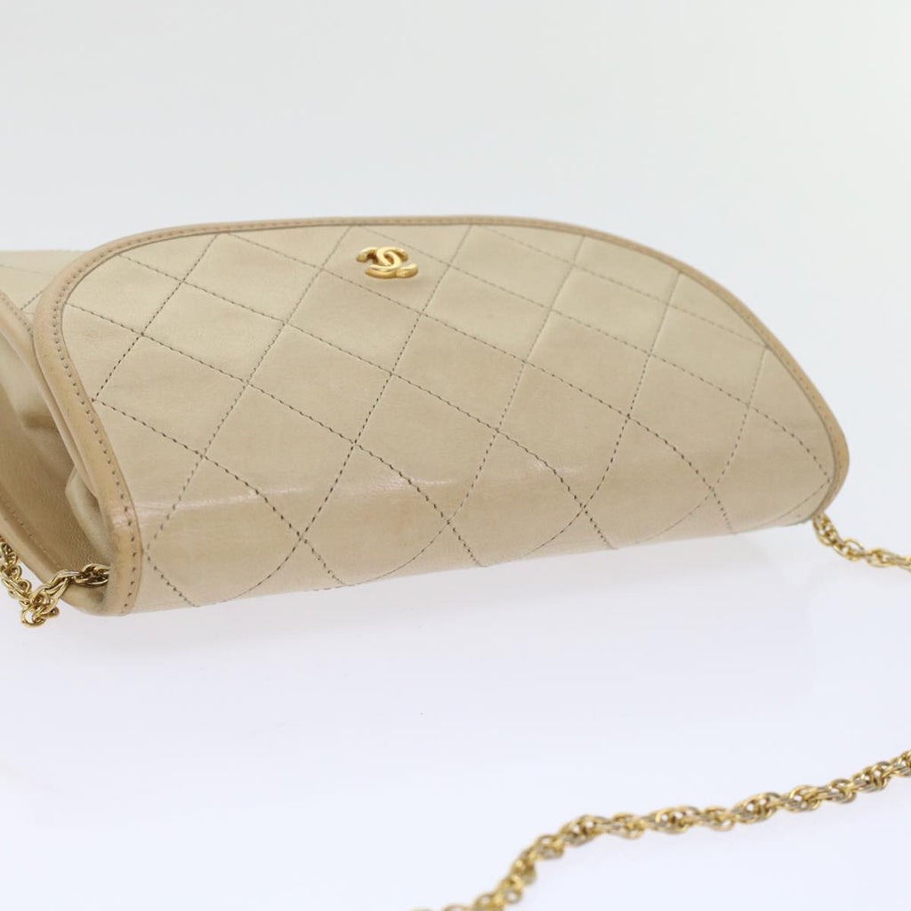 CHANEL Chain Shoulder Bag Lamb Skin Beige CC bs7081