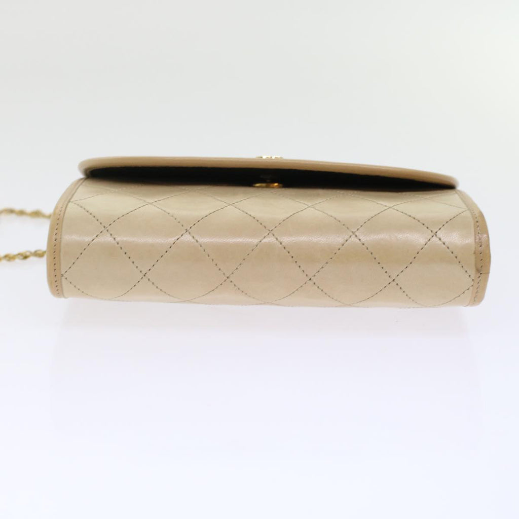 CHANEL Chain Shoulder Bag Lamb Skin Beige CC bs7081