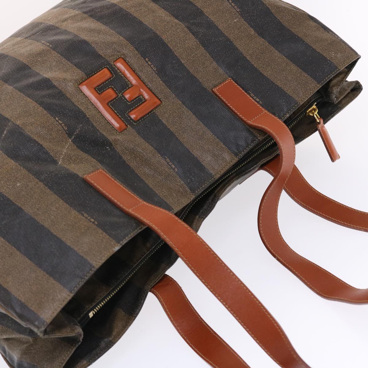 FENDI Pecan Canvas Tote Bag Coated Canvas Brown Black bs7173