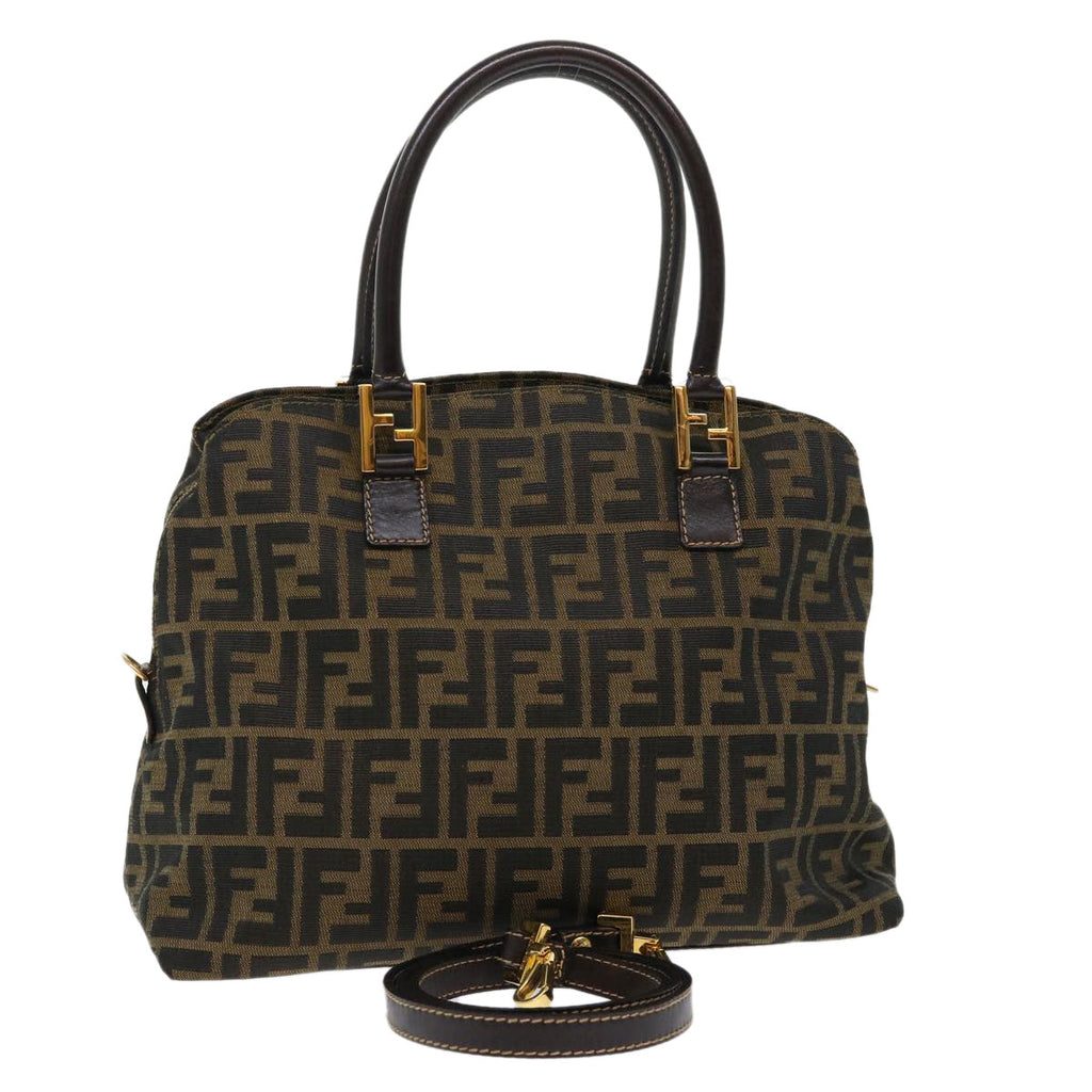 FENDI Zucca Canvas Hand Bag 2way Black Brown bs7184