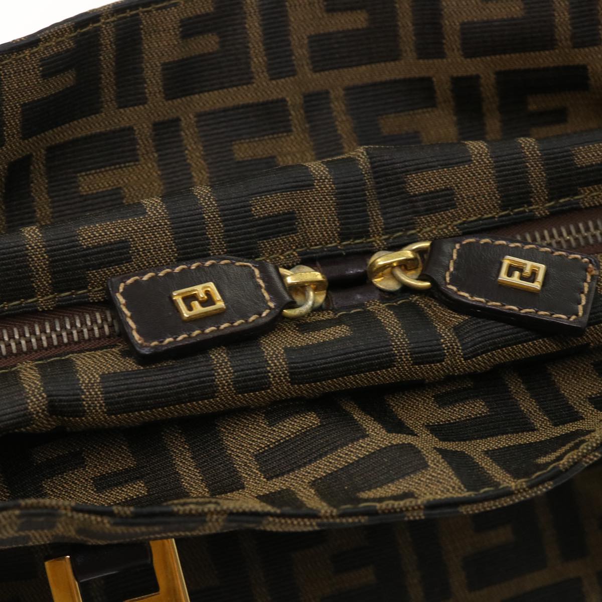 FENDI Zucca Canvas Hand Bag 2way Black Brown bs7184