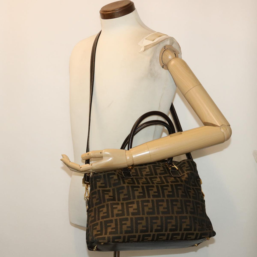 FENDI Zucca Canvas Hand Bag 2way Black Brown bs7184