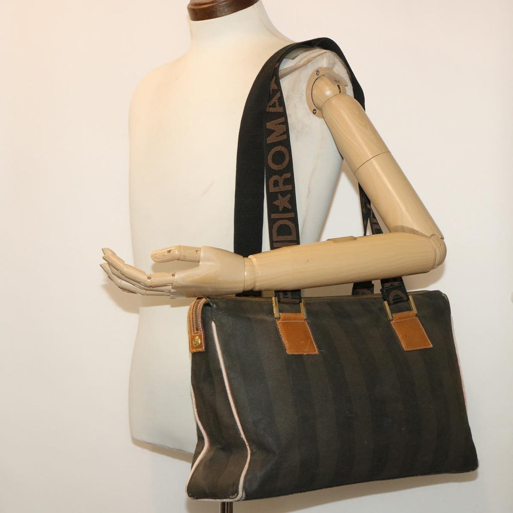 FENDI Pecan Canvas Shoulder Bag Black Brown bs7192