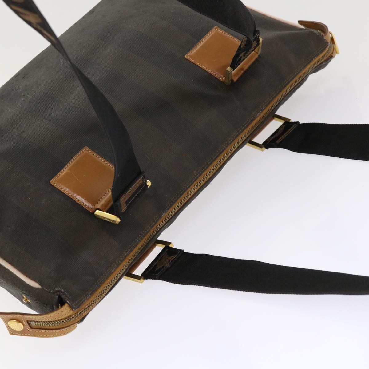 FENDI Pecan Canvas Shoulder Bag Black Brown bs7192