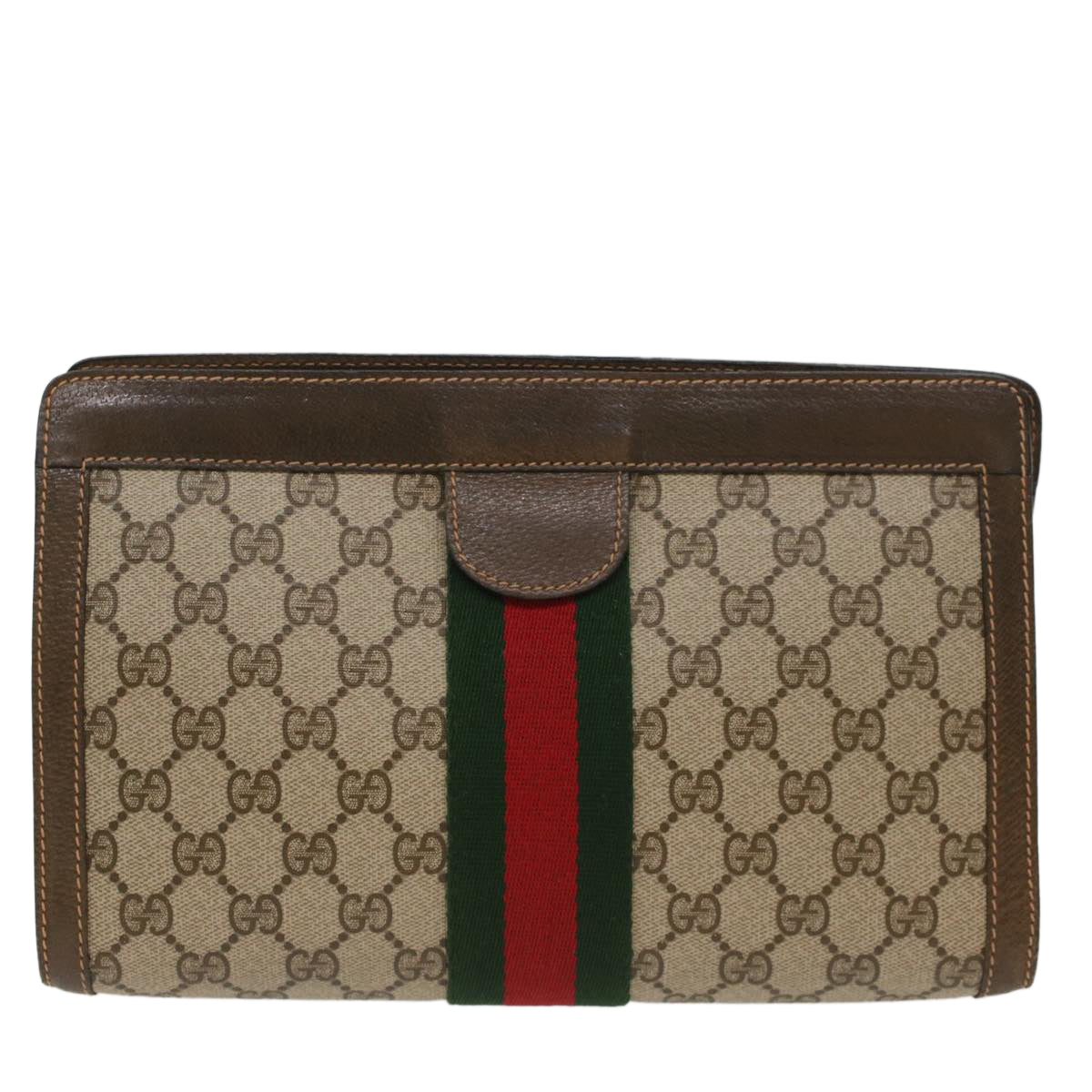 GUCCI GG Canvas Web Sherry Line Clutch Bag Beige Red Green 89.01.002 bs7231
