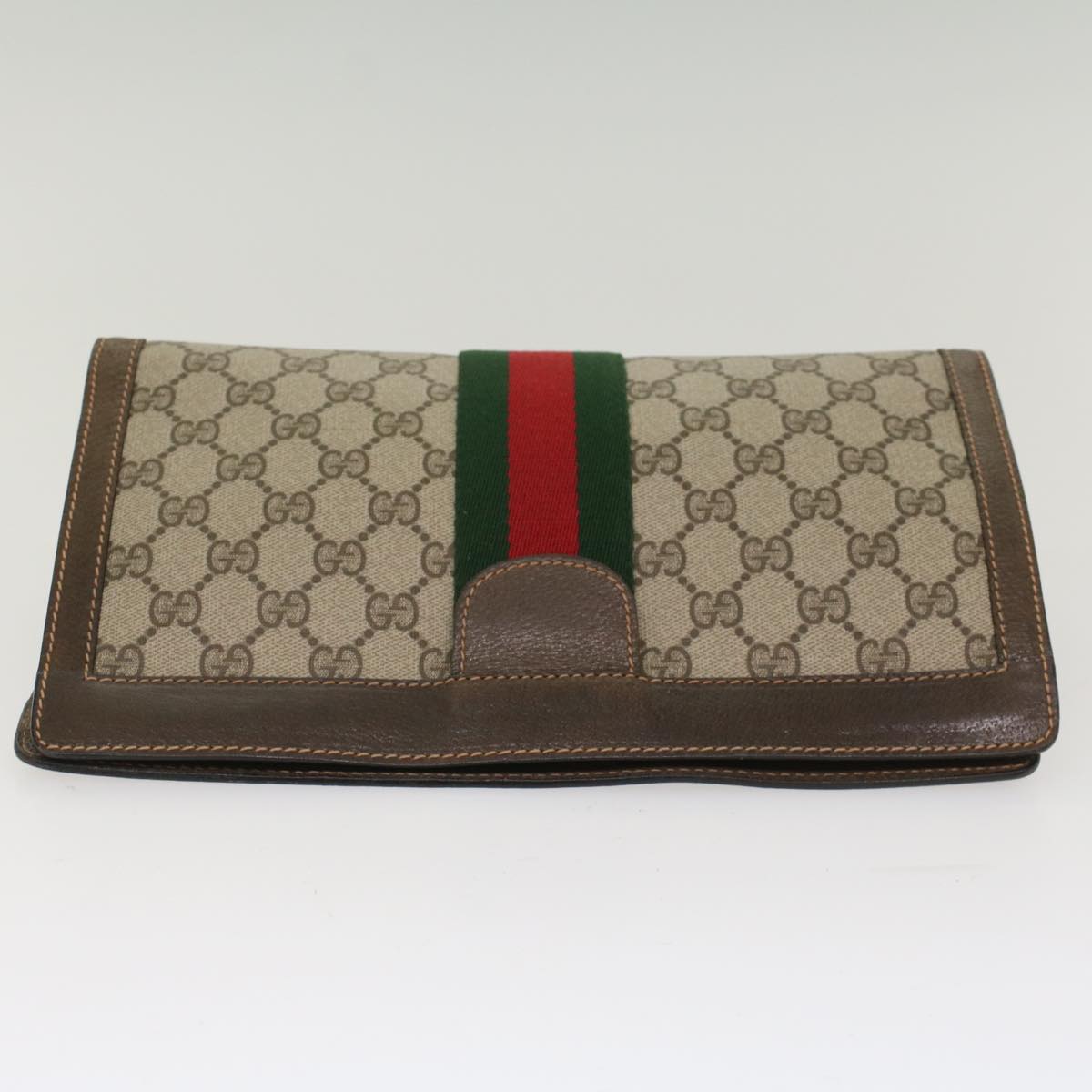 GUCCI GG Canvas Web Sherry Line Clutch Bag Beige Red Green 89.01.002 bs7231