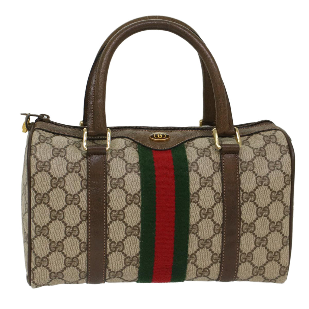 GUCCI GG Canvas Web Sherry Line Boston Bag Beige Red 39•02•006 bs7253