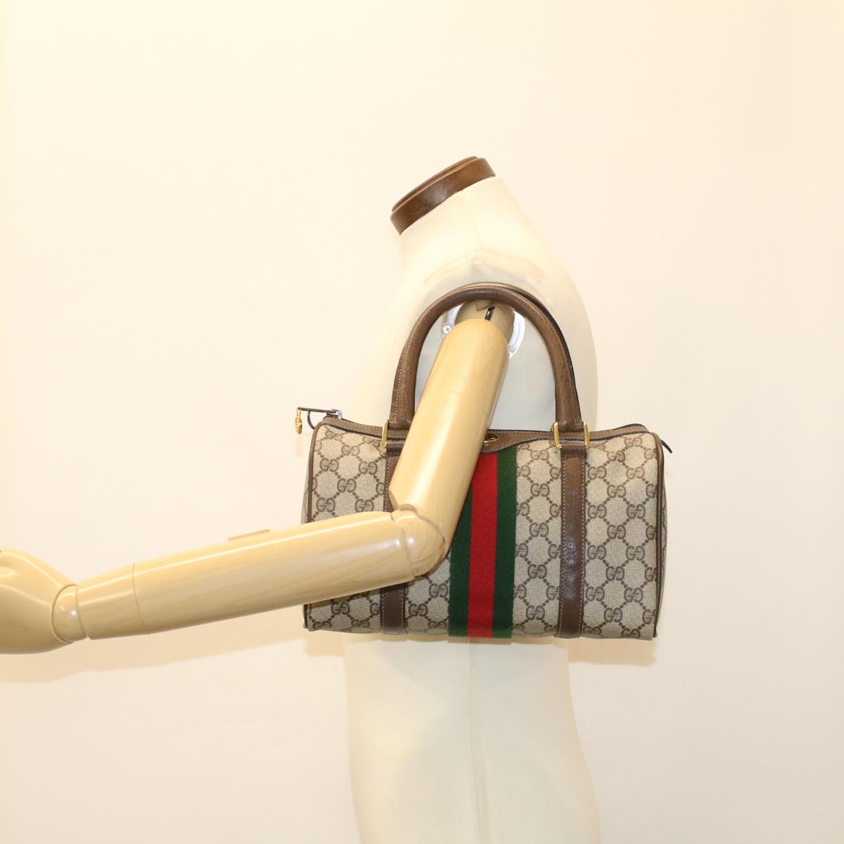 GUCCI GG Canvas Web Sherry Line Boston Bag Beige Red 39•02•006 bs7253