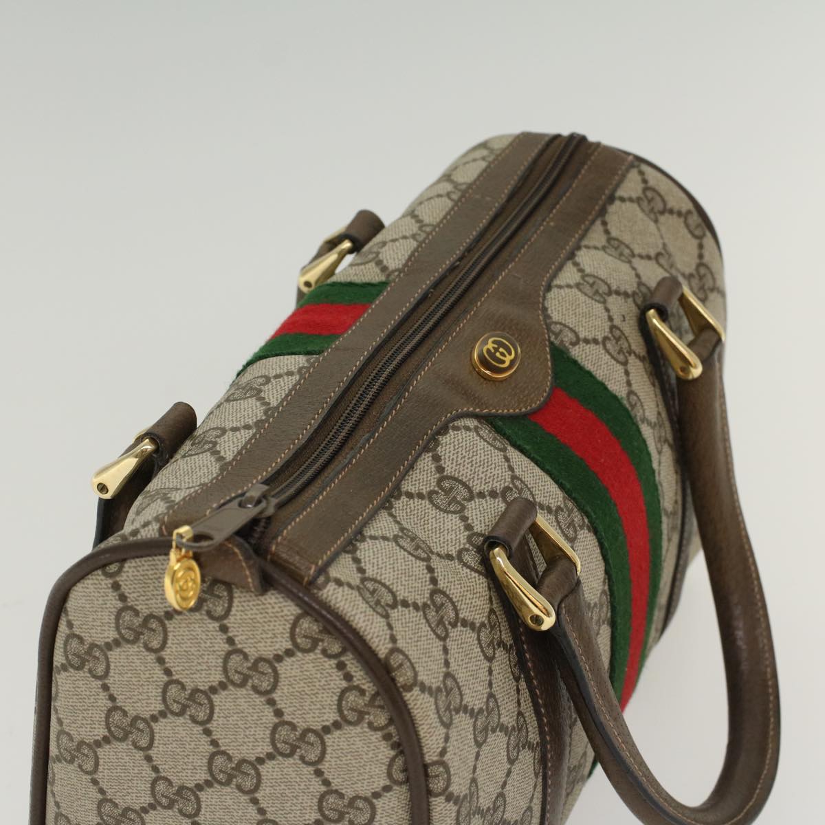 GUCCI GG Canvas Web Sherry Line Boston Bag Beige Red 39•02•006 bs7253