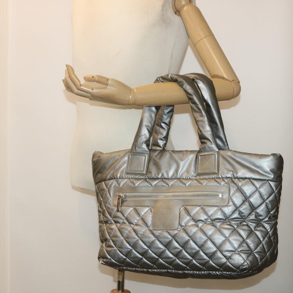 CHANEL Cococoon Hand Bag Nylon Silver CC bs7271