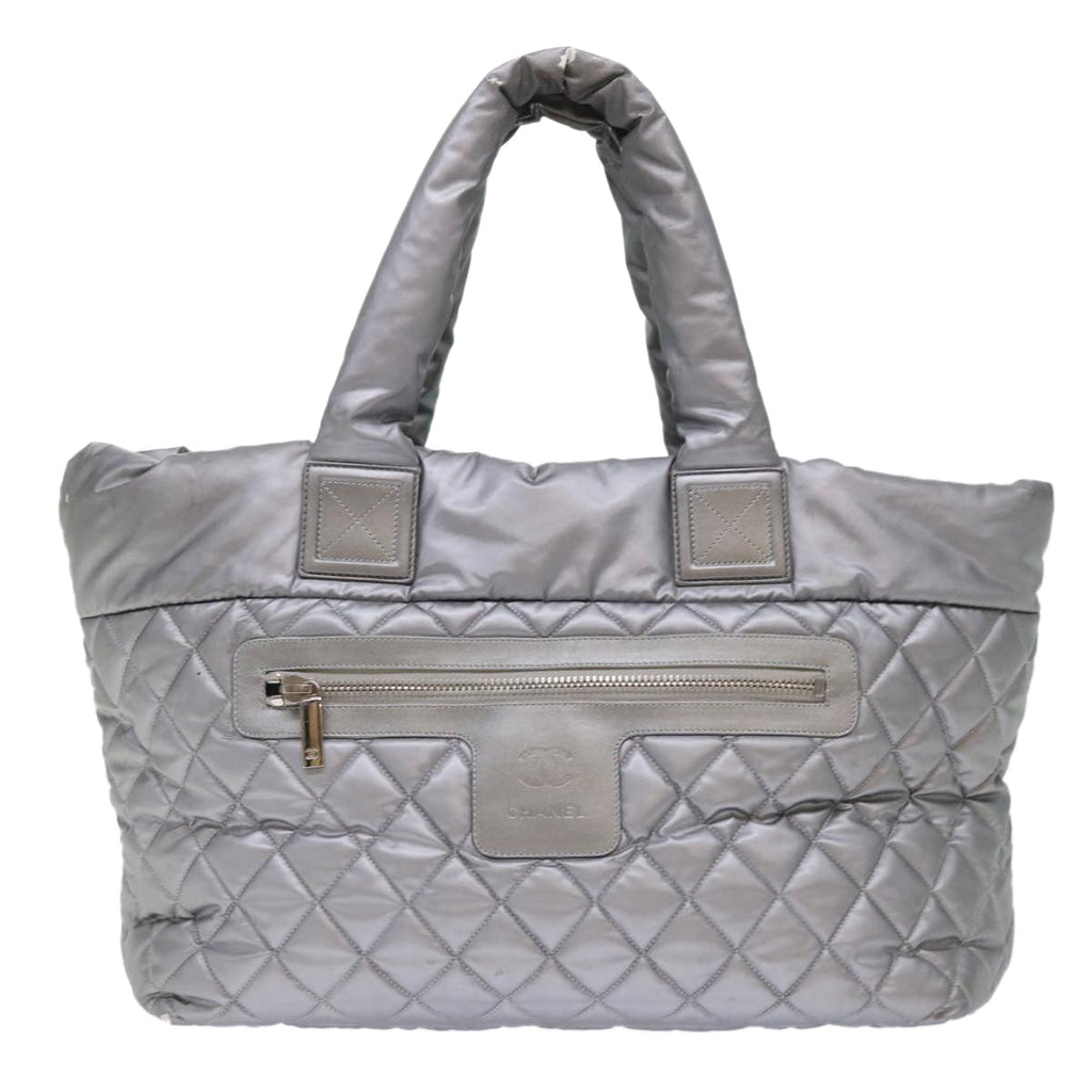 CHANEL Cococoon Hand Bag Nylon Silver CC bs7271