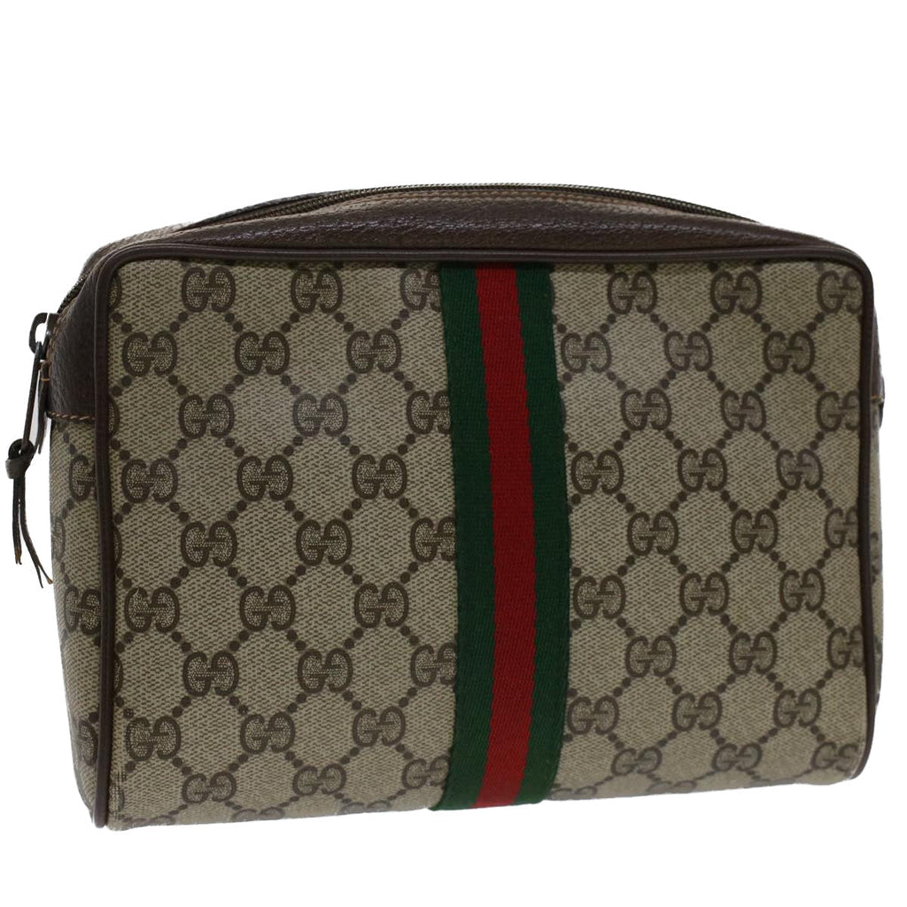 GUCCI GG Canvas Web Sherry Line Clutch Bag Beige Red 156.01.012 bs7348
