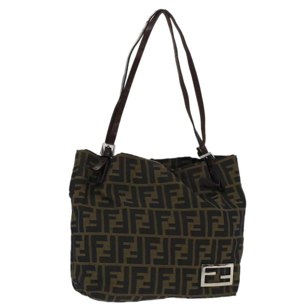 FENDI Zucca Canvas Shoulder Bag Black Brown bs7393