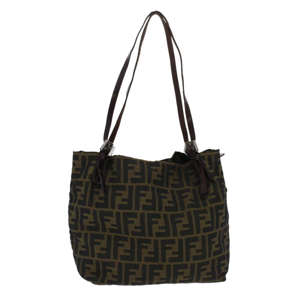 FENDI Zucca Canvas Shoulder Bag Black Brown bs7393