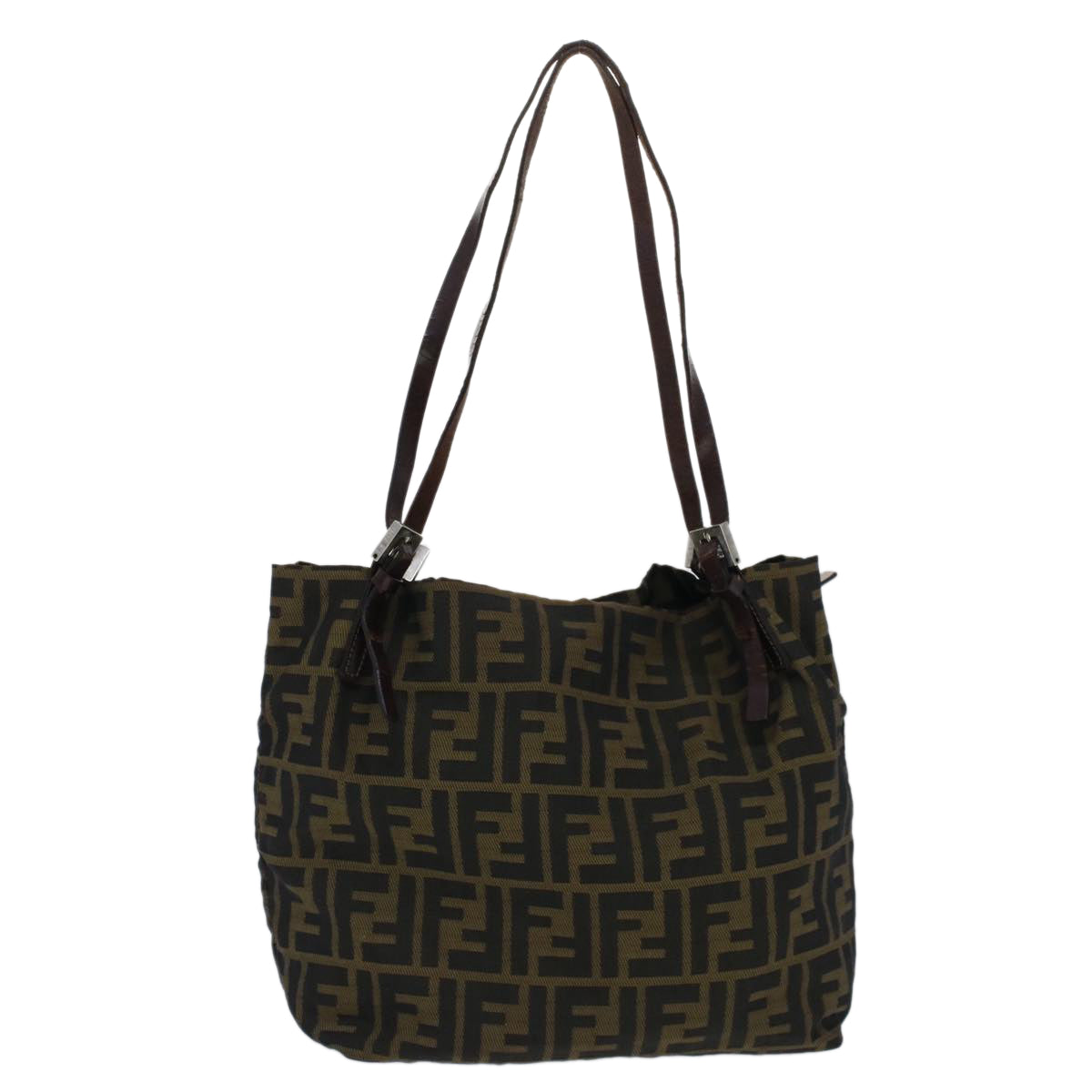 FENDI Zucca Canvas Shoulder Bag Black Brown bs7393