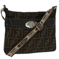 FENDI Zucca Canvas Shoulder Bag Black Brown bs7488