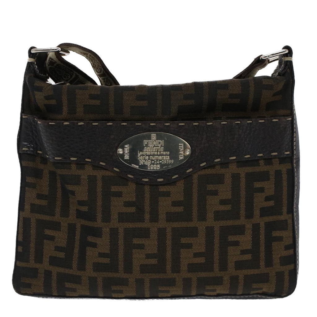 FENDI Zucca Canvas Shoulder Bag Black Brown bs7488