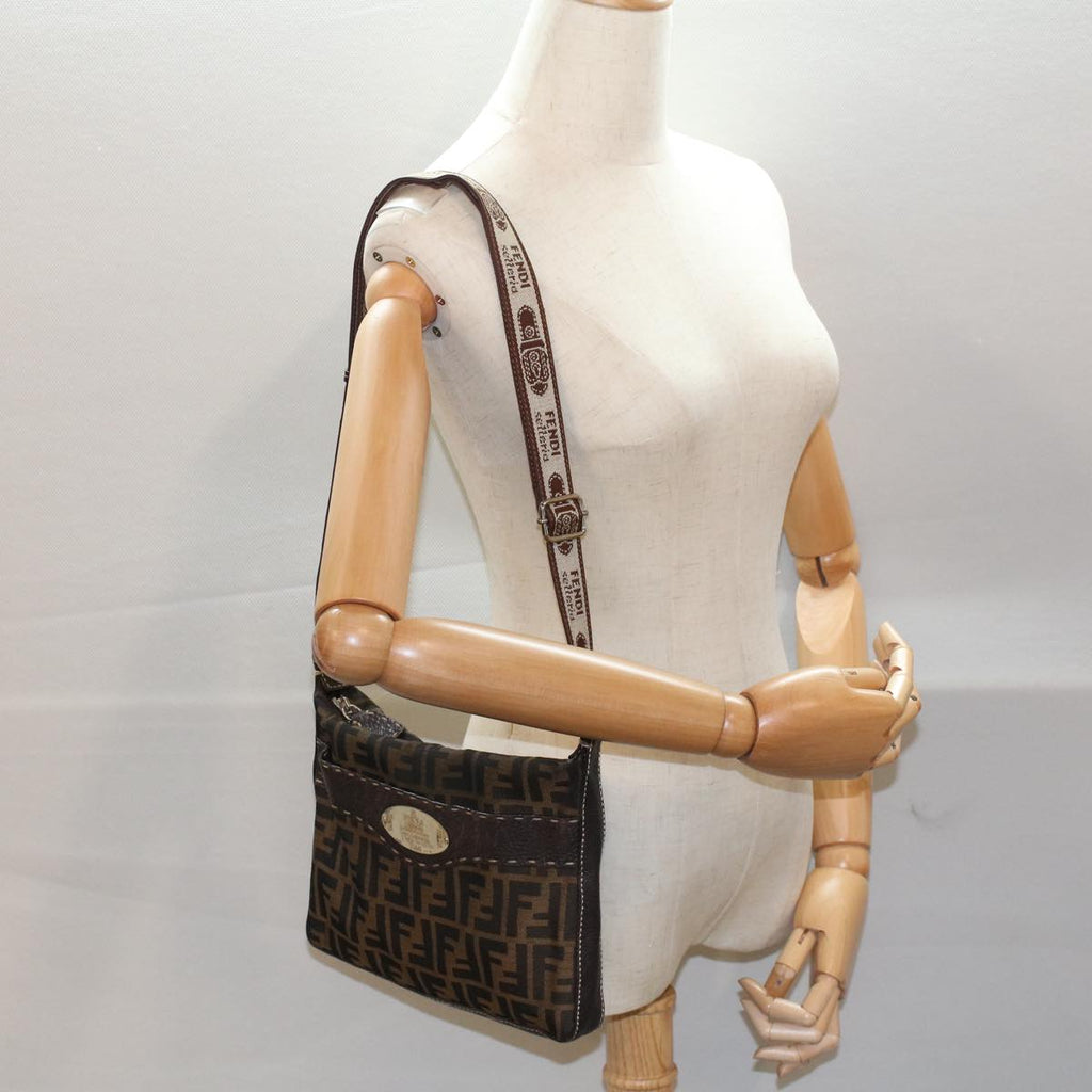 FENDI Zucca Canvas Shoulder Bag Black Brown bs7488