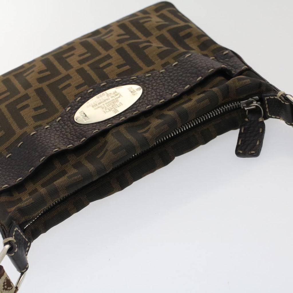 FENDI Zucca Canvas Shoulder Bag Black Brown bs7488
