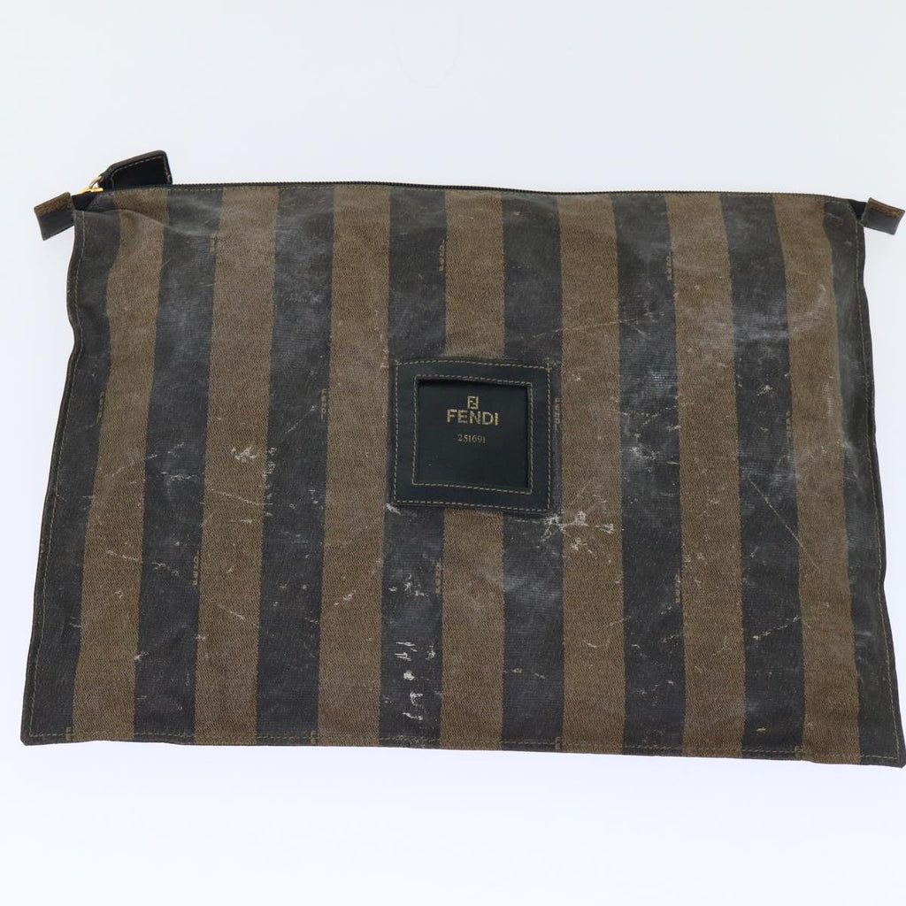 FENDI Pecan Canvas Clutch Shoulder Bag Coated Nylon 4Set Gray Brown bs7508