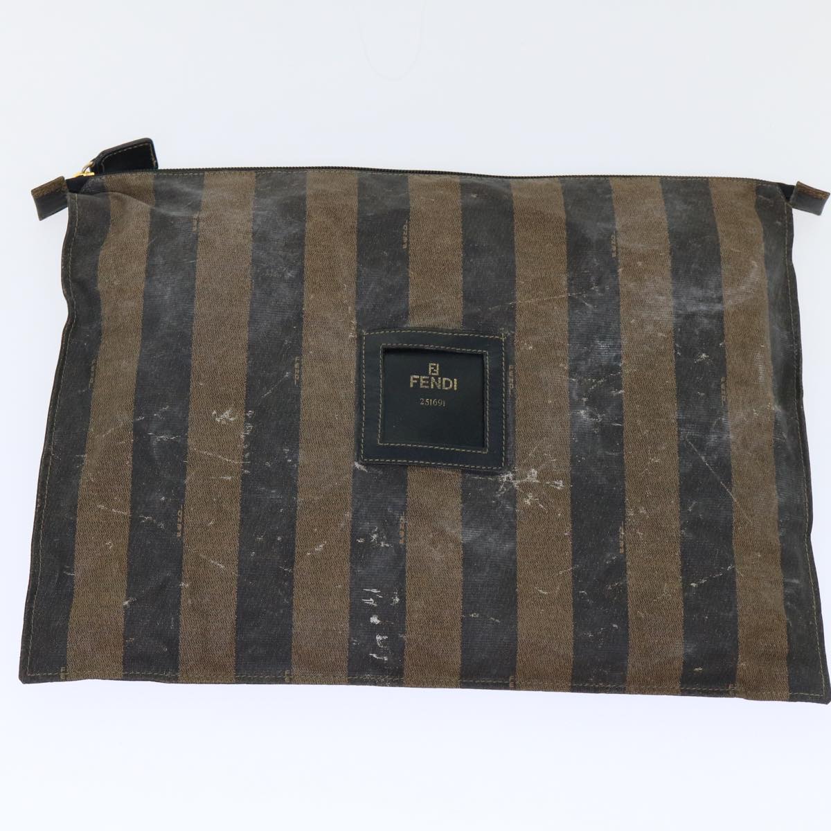 FENDI Pecan Canvas Clutch Shoulder Bag Coated Nylon 4Set Gray Brown bs7508