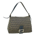 FENDI Zucchino Canvas Mamma Baguette Shoulder Bag Leather Navy bs7518