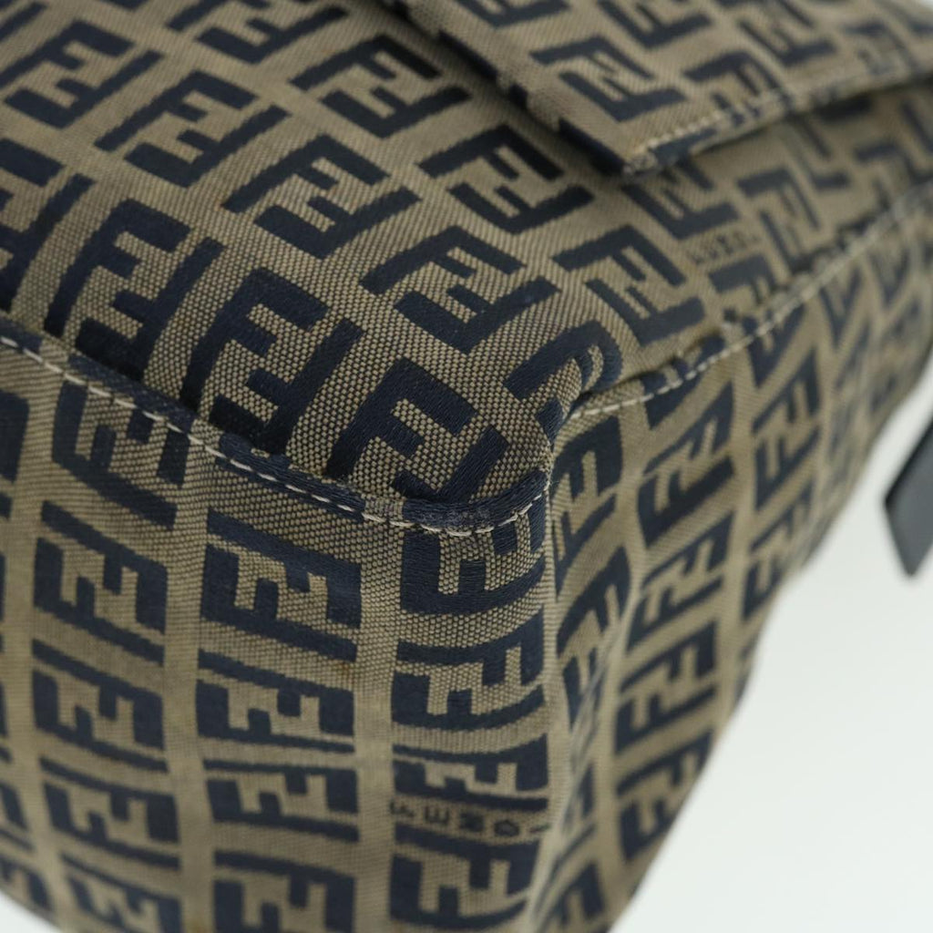 FENDI Zucchino Canvas Mamma Baguette Shoulder Bag Leather Navy bs7518