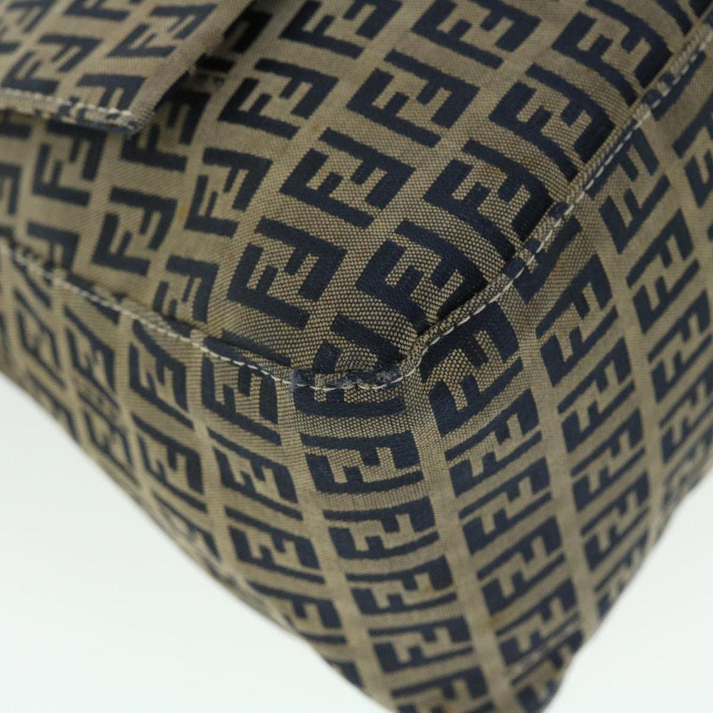 FENDI Zucchino Canvas Mamma Baguette Shoulder Bag Leather Navy bs7518