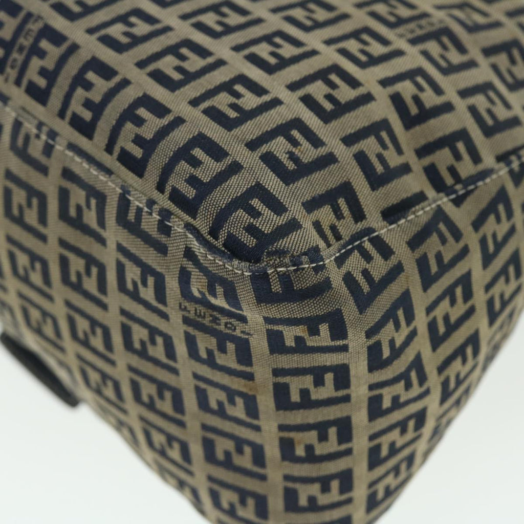 FENDI Zucchino Canvas Mamma Baguette Shoulder Bag Leather Navy bs7518