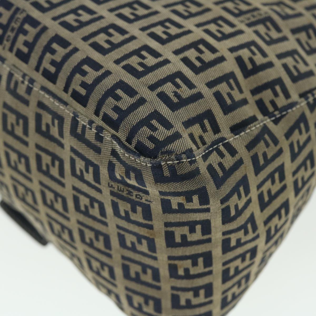 FENDI Zucchino Canvas Mamma Baguette Shoulder Bag Leather Navy bs7518