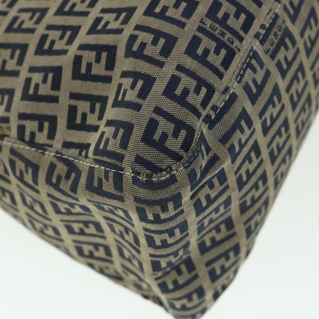 FENDI Zucchino Canvas Mamma Baguette Shoulder Bag Leather Navy bs7518