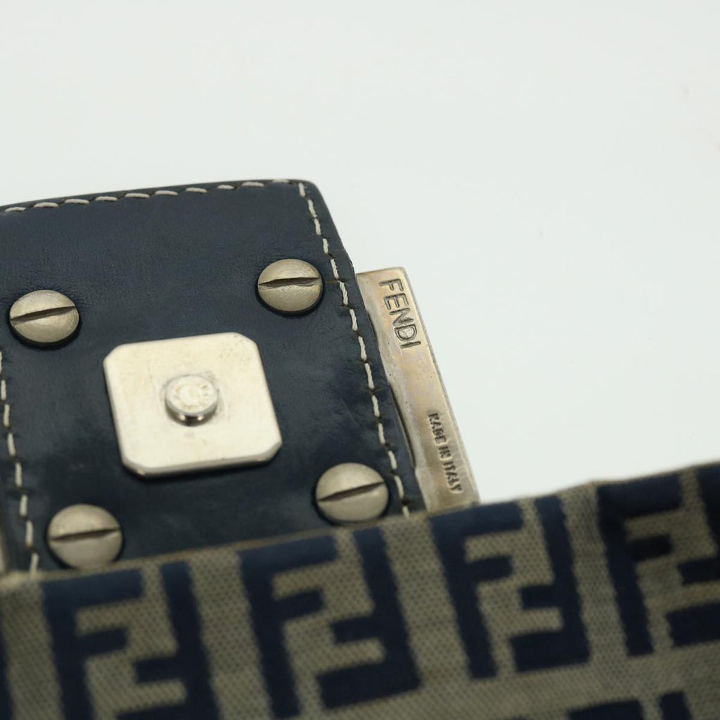 FENDI Zucchino Canvas Mamma Baguette Shoulder Bag Leather Navy bs7518
