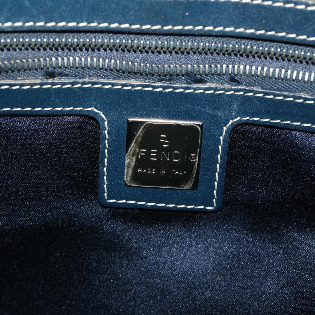 FENDI Zucchino Canvas Mamma Baguette Shoulder Bag Leather Navy bs7518