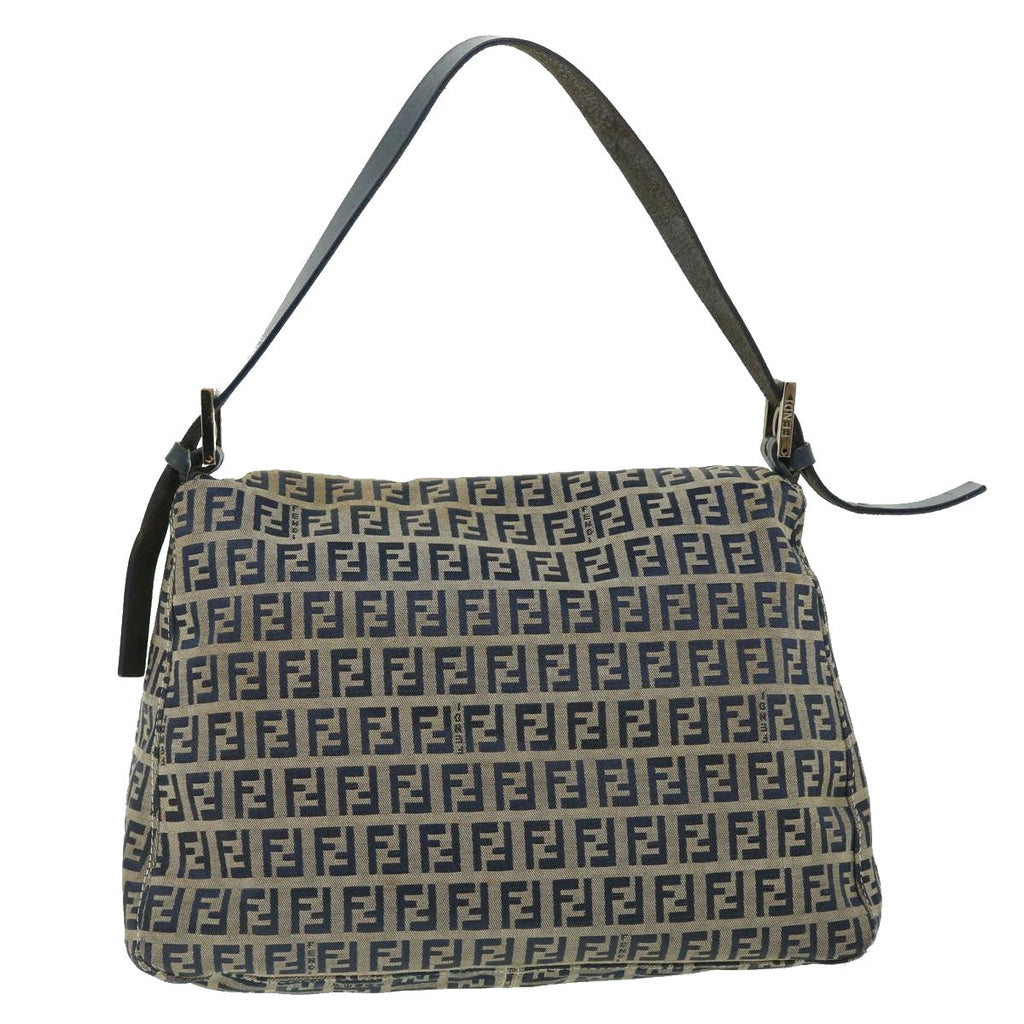 FENDI Zucchino Canvas Mamma Baguette Shoulder Bag Leather Navy bs7518