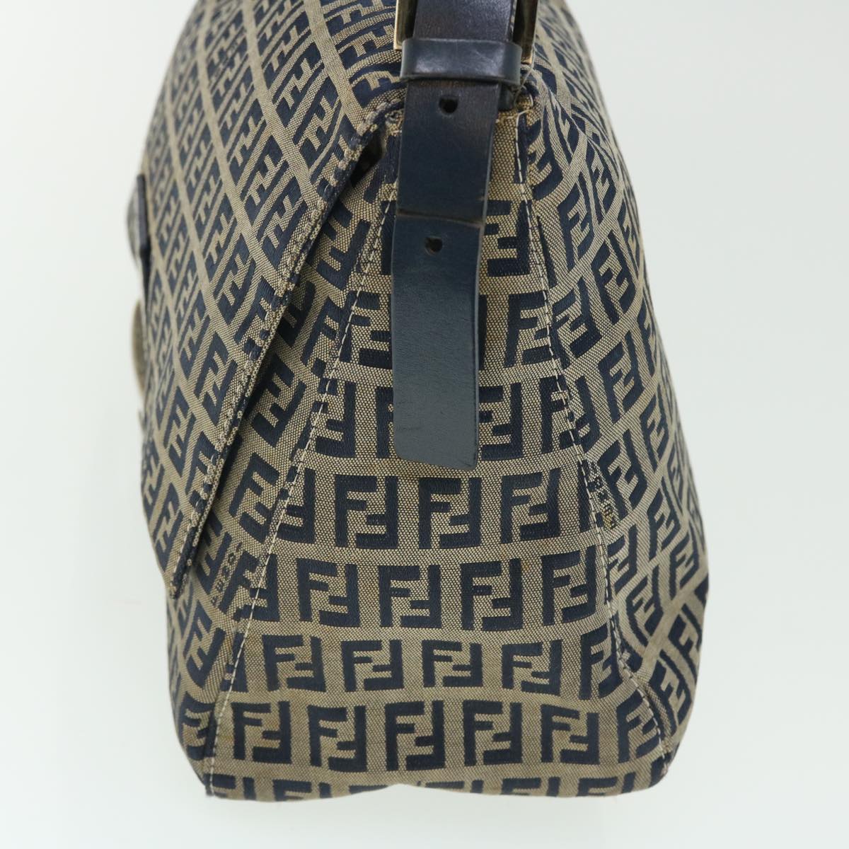 FENDI Zucchino Canvas Mamma Baguette Shoulder Bag Leather Navy bs7518
