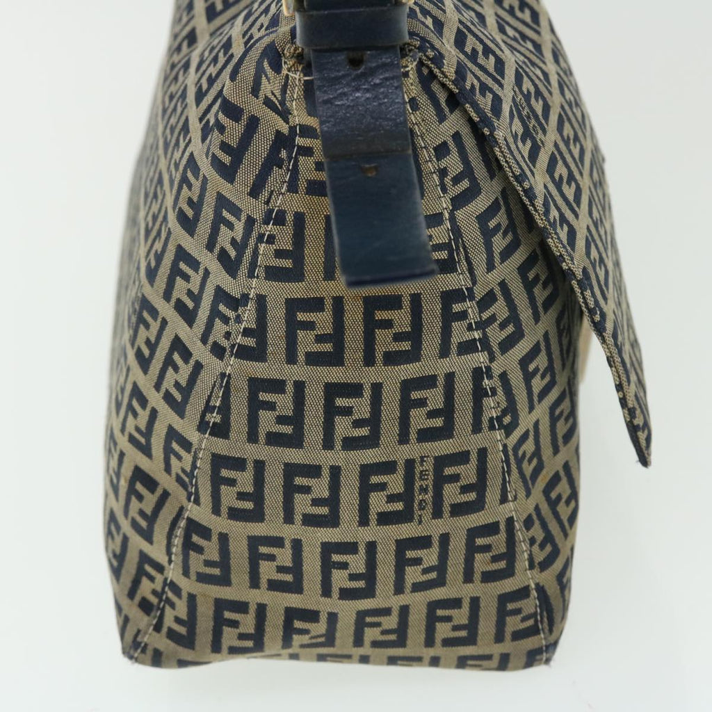 FENDI Zucchino Canvas Mamma Baguette Shoulder Bag Leather Navy bs7518