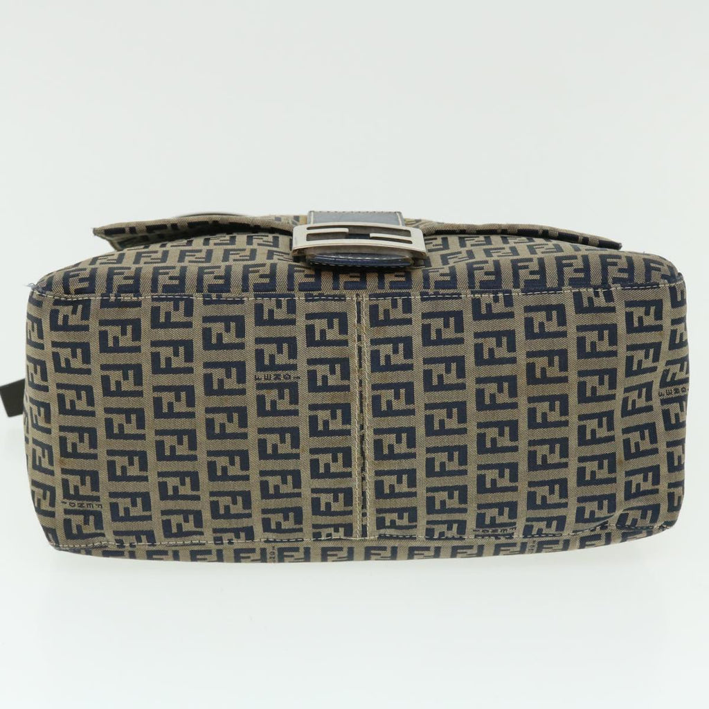 FENDI Zucchino Canvas Mamma Baguette Shoulder Bag Leather Navy bs7518