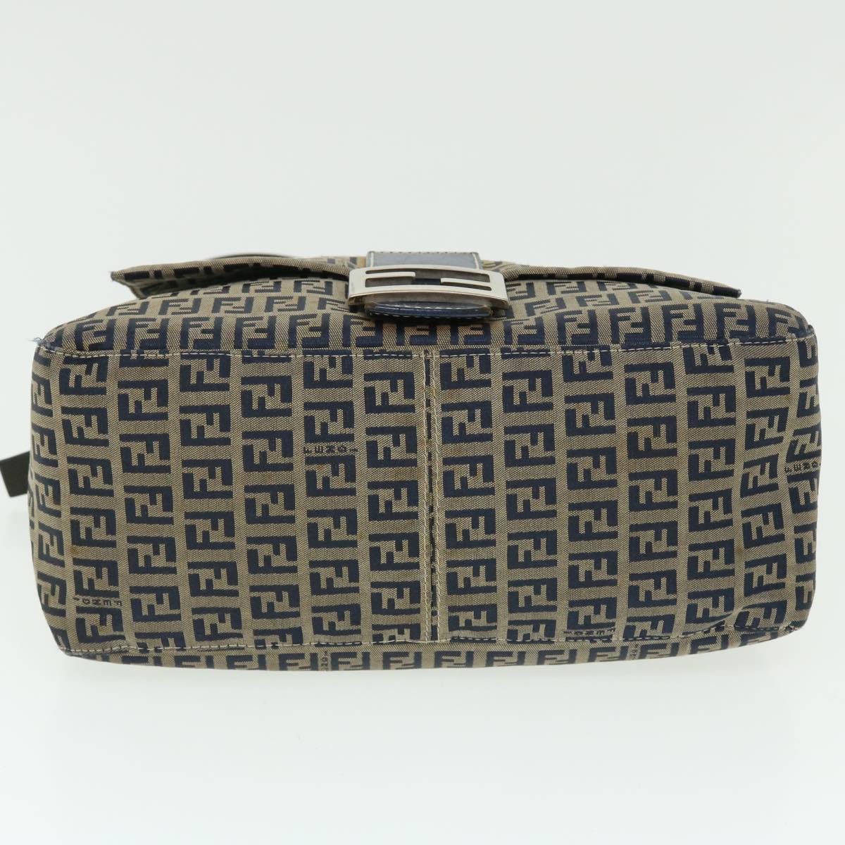 FENDI Zucchino Canvas Mamma Baguette Shoulder Bag Leather Navy bs7518