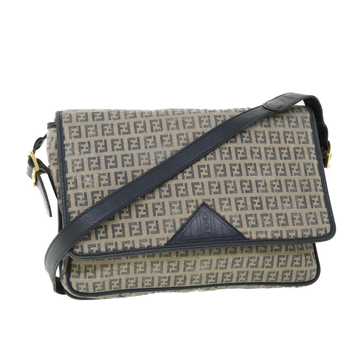 FENDI Zucchino Canvas Shoulder Bag Navy bs7520