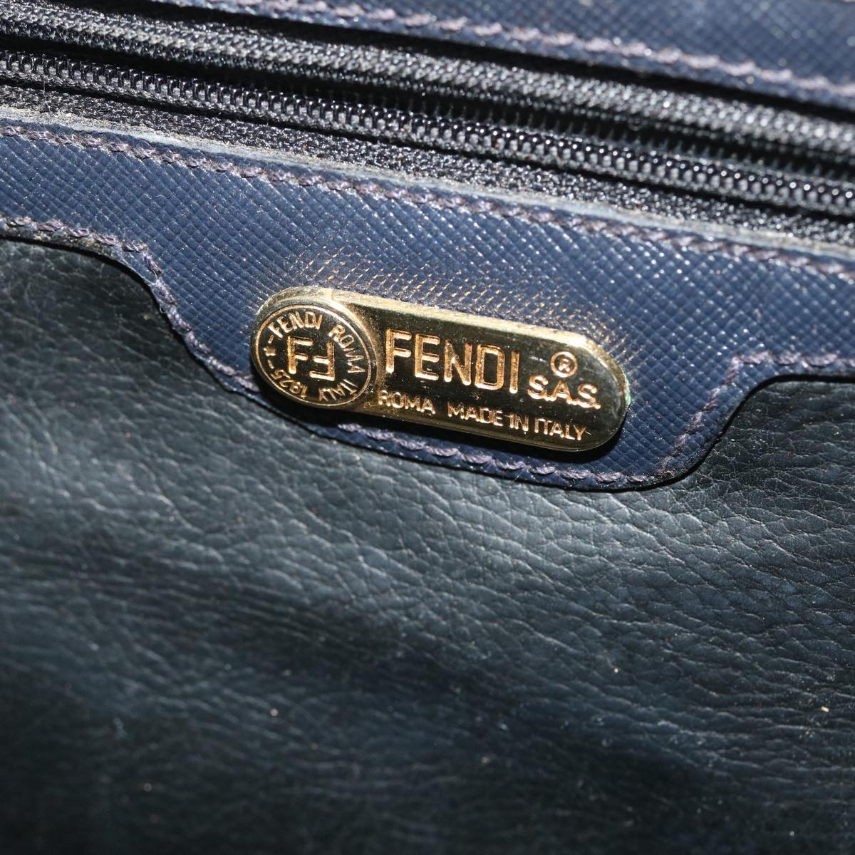 FENDI Zucchino Canvas Shoulder Bag Navy bs7520
