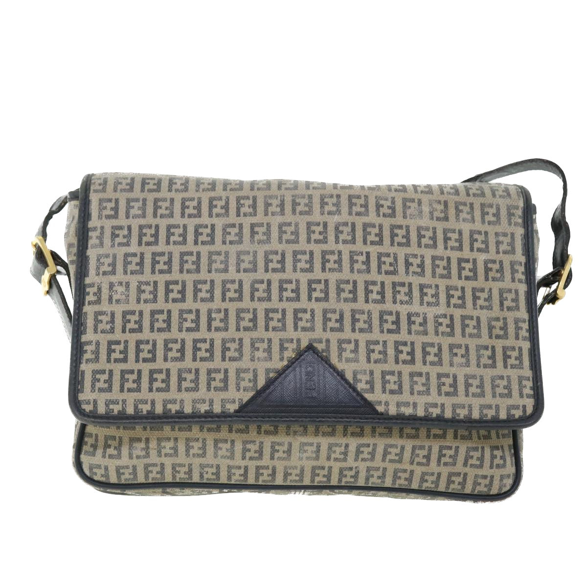FENDI Zucchino Canvas Shoulder Bag Navy bs7520